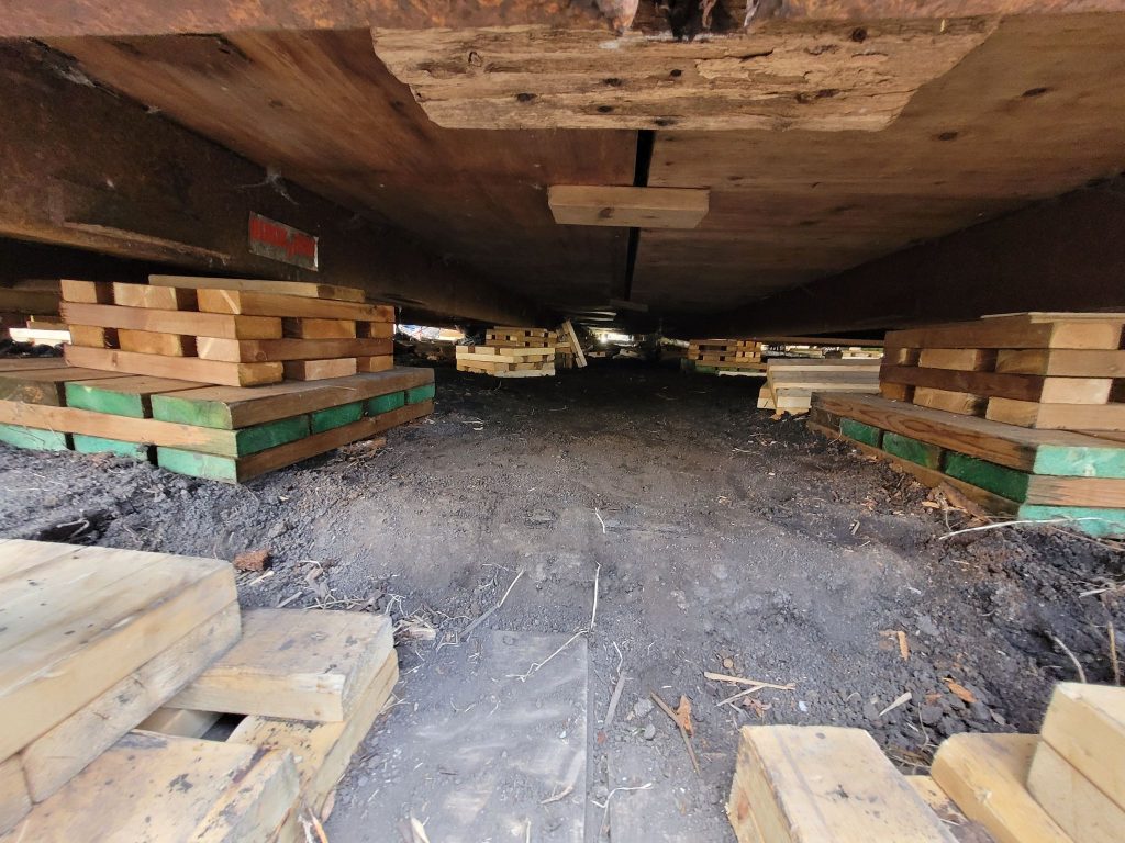 Under a double wide mobile home in Edmonton after a relevel